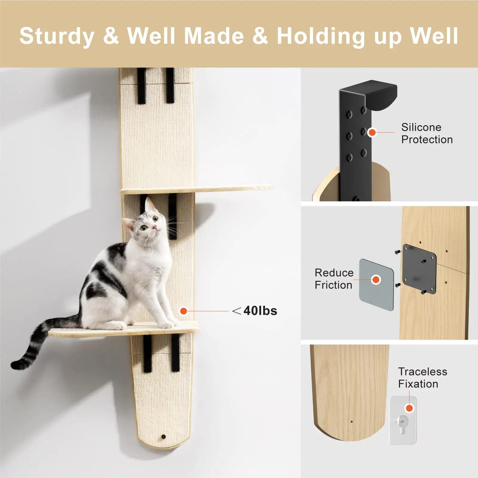 Mewoofun 4-Levels Versatile Cat Climber Shelves Door Mounted Vertical Cat Tree
